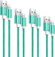 apple mfi certified iphone charger 4 pack - nylon braided lightning cord for iphone 13 12 pro max xr xs max 8 - 10ft 6ft 6ft 3ft - green (cyan) logo