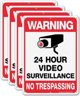 🚫 24 hour video surveillance sign, no trespassing – aluminum warning sign 10x7 inches – reflective, protected, waterproof & fade resistant metal sign – pack of 4 logo