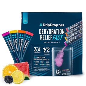 img 4 attached to 🍉 DripDrop ORS Electrolyte Powder: Rapid Dehydration Relief for Workout, Sweating, Heat & Travel Recovery - Watermelon, Berry, Orange & Lemon Variety Pack - 32 x 8oz Servings