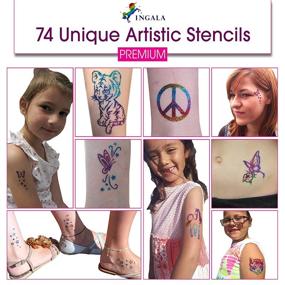 img 1 attached to Enhance Your Style with INGALA PREMIUM Temporary Glitter Tattoos Kit - 74 Stunning Stencils, Premium Glue, & Shimmering Glitters for Girls, Teens, and Women