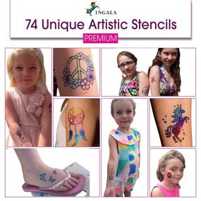 img 2 attached to Enhance Your Style with INGALA PREMIUM Temporary Glitter Tattoos Kit - 74 Stunning Stencils, Premium Glue, & Shimmering Glitters for Girls, Teens, and Women