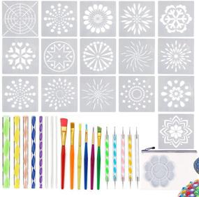 img 4 attached to 36 Piece Mandala Dotting Tools Stencil Set with Zipper Storage 🎨 Bag - Ideal for Rock Painting, Drawing, Crafts, Nail Art Supplies for Kids