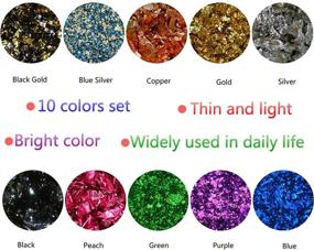 img 3 attached to 🎨 Yibeishu 10 Colors Gold Foil Flakes for Resin and Nails, Metallic Gilding Flakes for Crafts and Art (Gold, Silver, Copper, Black, Green, Blue, Blue Silver, Black Gold, Purple, Peach)