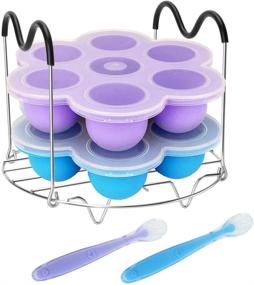 img 4 attached to Instant Pot Accessories Set - Pressure Cooker Accessories with Silicone Egg Bites Molds, Steamer Rack Trivet, and Heat Resistant Handles - Compatible with 6 and 8 Qt Instant Pots - 3 Pcs with 2 Bonus Spoons (Blue & Purple)