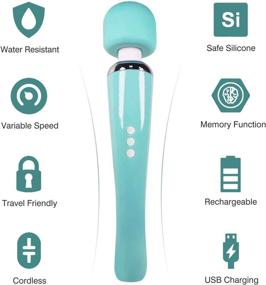 img 2 attached to 💆 Cordless Therapeutic Wand Massager - 8 Speeds, 20 Vibrating Patterns - USB Rechargeable - Handheld, Powerful & Turquoise - Ideal for Muscle Aches, Sports Recovery