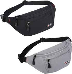 img 4 attached to Waterproof Sports Waist Pack Bag Hip Bum Bag for Travel Hiking 🏞️ Running - Set of 2 Packs, Ideal for Men and Women (Black + Gray)