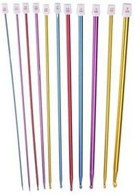 img 4 attached to 🧶 Multicolour Aluminum Tunisian/Afghan Crochet Hook Needle Set - 11 Different Sizes by DINGJIN