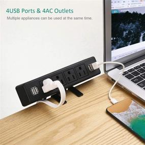 img 3 attached to 💡 Удобный настольный электророзеточный блок с 4 портами USB и съемной зажимной скобой - идеально подходит для домашнего офиса и чтения