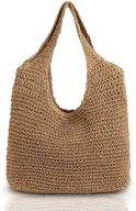 👜 qtkj hand-woven soft large straw shoulder bag: boho style, retro summer beach tote in khaki logo