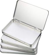 4-piece silver rectangular tin metal box with hinged lid, empty container for watercolor, jewelry, makeup, pills, candy, crafts, and organization logo