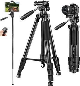 img 4 attached to 📸 72-Inch Aluminum Camera Tripod with Pan Head, Tablet Mount – Ideal for Canon, Nikon, Sony Cameras, Smartphones, and Tablets