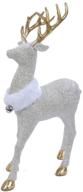 13-inch kurt adler champagne and gold glitter deer with white faux fur collar - enhanced for seo logo