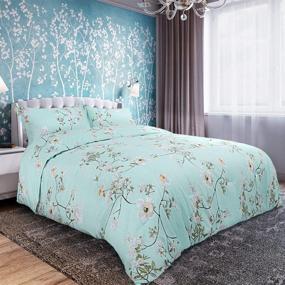 img 2 attached to 🌸 PiccoCasa 3-Piece All-Seasons Aquamarine Queen Comforter Bedding Set with Down Alternative Comforter and 2 Pillow Shams - Soft, Lightweight, and Floral Design