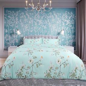 img 3 attached to 🌸 PiccoCasa 3-Piece All-Seasons Aquamarine Queen Comforter Bedding Set with Down Alternative Comforter and 2 Pillow Shams - Soft, Lightweight, and Floral Design