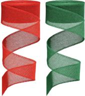 festive faux burlap ribbon rolls - ideal for diy crafts, gift wrapping, and holiday decoration (1.5 inches by 394 inches, red and green) logo