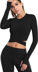 img 4 attached to 👚 Bontierie Women's Crop Tops: Stylish Cross Tummy Sport Shirts for Yoga, Fitness, and Running