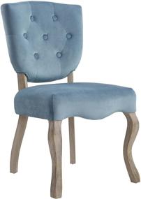 img 3 attached to 🔵 Array French Vintage Tufted Performance Velvet Weathered Wood Dining Chair in Sea Blue by Modway