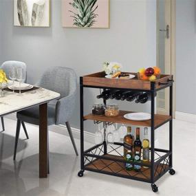 img 2 attached to 🍷 CHARAVECTOR 3-Tier Kitchen Bar Cart with Storage Shelves, Metal Wine Rack, and Glass Bottle Holder – Ideal for Home Bar and Serving