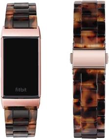 img 4 attached to 📿 Стильный ремешок Omter для Fitbit Charge 4/3/3 SE - модный браслет из смолы для наручных часов (черепаховый) - женщины и мужчины