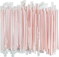 🥤 500 count pack of individually wrapped plastic drinking straws - 7 3/4 inch length - standard size, white with red stripes logo