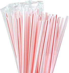 img 1 attached to 🥤 500 Count Pack of Individually Wrapped Plastic Drinking Straws - 7 3/4 Inch Length - Standard Size, White with Red Stripes