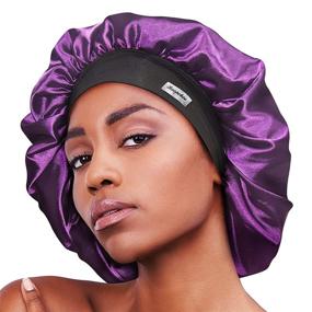 img 4 attached to SENOPEKOO Extra Large Double Layer Satin Bonnet Sleep Cap - Adjustable Silk Hair Bonnet for Women, Wide Elastic Band for Curly Hair/Long Hair/Braids/Dreadlocks (Purple)