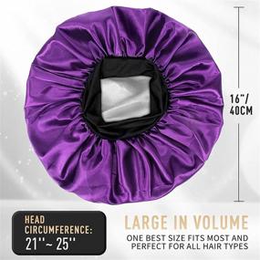 img 1 attached to SENOPEKOO Extra Large Double Layer Satin Bonnet Sleep Cap - Adjustable Silk Hair Bonnet for Women, Wide Elastic Band for Curly Hair/Long Hair/Braids/Dreadlocks (Purple)
