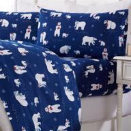 🐻 great bay home - turkish cotton queen flannel sheet set: warm winter novelty bed sheets with navy polar bears logo