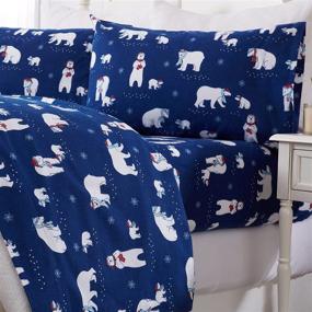 img 4 attached to 🐻 Great Bay Home - Turkish Cotton Queen Flannel Sheet Set: Warm Winter Novelty Bed Sheets with Navy Polar Bears