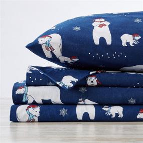 img 3 attached to 🐻 Great Bay Home - Turkish Cotton Queen Flannel Sheet Set: Warm Winter Novelty Bed Sheets with Navy Polar Bears