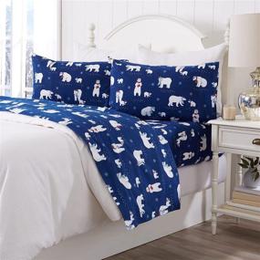 img 1 attached to 🐻 Great Bay Home - Turkish Cotton Queen Flannel Sheet Set: Warm Winter Novelty Bed Sheets with Navy Polar Bears