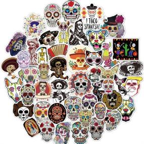 img 3 attached to 🎃 Sugar Skull Stickers: 50pcs for Mexican Day of the Dead, Halloween-Themed Death Day Stickers - Laptop, Bike, Skateboard, Luggage Decals".