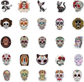 img 1 attached to 🎃 Sugar Skull Stickers: 50pcs for Mexican Day of the Dead, Halloween-Themed Death Day Stickers - Laptop, Bike, Skateboard, Luggage Decals".