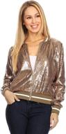 🧥 stylish and sparkling: anna-kaci women's long sleeve front zip track stripe sequin bomber jacket логотип