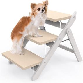 img 4 attached to 🐾 Heeyoo Foldable Dog Stairs: Non-Slip Wooden Ramp for Small to Large Dogs and Cats – Portable 3 Step Pet Steps for Couch, High Beds, and Cars (Up to 110lb)