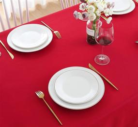 img 2 attached to 🔴 FOLINS&amp;HOME Red Rectangular Tablecloth 60 x 102 - Heavy-Duty, Wrinkle-Free, Waterproof, Washable, and Spillproof Table Cover for Parties, Banquets, Indoors, and Outdoors - Oblong/Rectangular