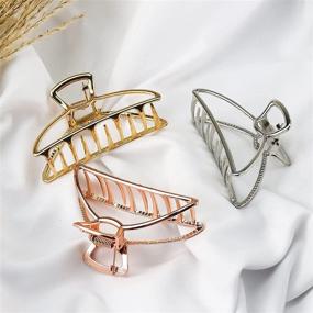 img 4 attached to Stylish Puxyblue Metal Hair Claw Clips - Non-Slip Jaw Clamp Clips for Women and Girls with Thick Hair (Set of 3: Gold, Silver, Rose Gold)