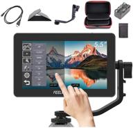 📺 feelworld f6 plus - 5.5 inch 3d lut touch screen field monitor ips fhd 1920x1080 with battery, charger, carrying case, and tilt arm - supports 4k for dslr mirrorless camera logo