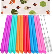 12 pack of angled tips reusable boba straws and smoothie straws 🥤 with bonus storage bag and cleaning brushes - bpa free food grade materials logo