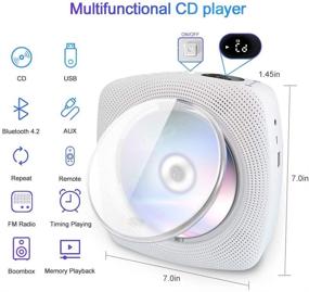 img 3 attached to 🎵 Portable CD Player with Bluetooth and FM Radio - Wall Mountable Home CD Player with HiFi Speakers for Clear Sound, IR Remote, Dust Cover, LCD Screen, MP3 Headphones Jack, USB Port, AUX Input/Output