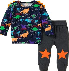 img 4 attached to 🦖 Dinosaur Print Toddler Baby Boy Clothing Set - Long Sleeve T-Shirt Top & Sweatpants - Perfect Fall and Winter Outfits