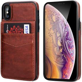 img 2 attached to 📱 KIHUWEY iPhone X/Xs Case Wallet: Premium Leather, Magnetic Clasp, Credit Card Holder & Kickstand for Ultimate Protection (Brown)