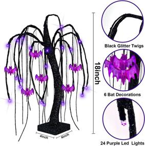 img 3 attached to 🎃 Spooktacular TURNMEON 18 Inch 24 LED Black Halloween Tree: Glittered with Purple Lights, Timer Battery Powered, 6 Bats Included - Scary Spooky Tabletop Artificial Tree for Halloween Home Party Indoor Decorations Holiday