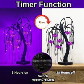 img 2 attached to 🎃 Spooktacular TURNMEON 18 Inch 24 LED Black Halloween Tree: Glittered with Purple Lights, Timer Battery Powered, 6 Bats Included - Scary Spooky Tabletop Artificial Tree for Halloween Home Party Indoor Decorations Holiday