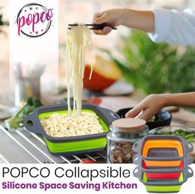 img 3 attached to 🍝 POPCO Wide Collapsible Colanders Set of 3 Large (4 Quart) Silicone Space Saving Kitchen Strainer Set - Ideal for Draining Pasta, Vegetables, Meats, and Fruits (Square)