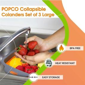 img 2 attached to 🍝 POPCO Wide Collapsible Colanders Set of 3 Large (4 Quart) Silicone Space Saving Kitchen Strainer Set - Ideal for Draining Pasta, Vegetables, Meats, and Fruits (Square)