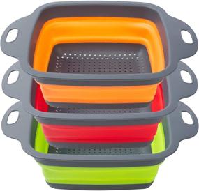 img 4 attached to 🍝 POPCO Wide Collapsible Colanders Set of 3 Large (4 Quart) Silicone Space Saving Kitchen Strainer Set - Ideal for Draining Pasta, Vegetables, Meats, and Fruits (Square)