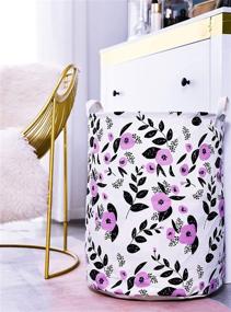 img 2 attached to Large Collapsible Pink Laundry Basket for Bedroom - PFONB Kids Girls Baby Laundry Hamper - Foldable Waterproof Canvas Nursery Hamper for Clothes, Toys - Cute Gift with Purple Flower Design