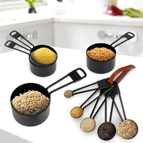 img 3 attached to 🥄 Top-rated 9-Piece Stainless Steel Measuring Cups and Spoons Set - Ideal for Precise Measurement of Liquid and Dry Ingredients, Includes 4 Nesting Cups and 5 Stackable Spoons with Ring Connector (Black)