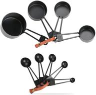 🥄 top-rated 9-piece stainless steel measuring cups and spoons set - ideal for precise measurement of liquid and dry ingredients, includes 4 nesting cups and 5 stackable spoons with ring connector (black) logo